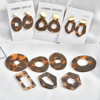 

Vintage diy jewelry making 20pcs/lot leopard print geometry round/rectangle shape charms earring pendants accessory