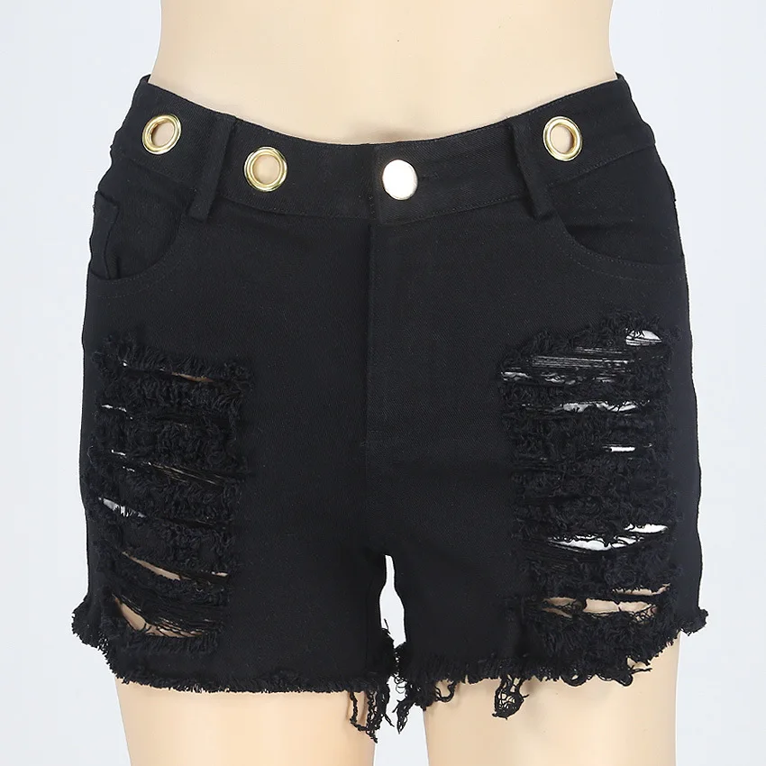 2017 Sexy Vintage Black Ripped Jeans Short Women Denim Distressed