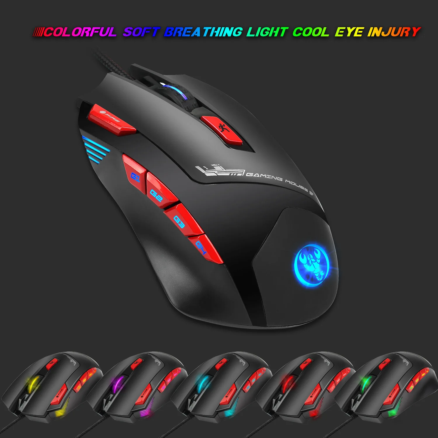 Игровая мышь проводная мышь 4 боковые кнопки 6000 dpi оптические макросы компьютерная мышь геймер RGB с подсветкой для настольного ПК