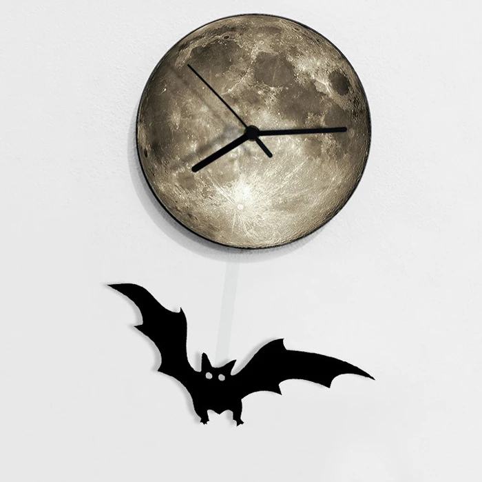 Decoration Bat Pendulum clock Halloween Glowing Moon Wall for Home