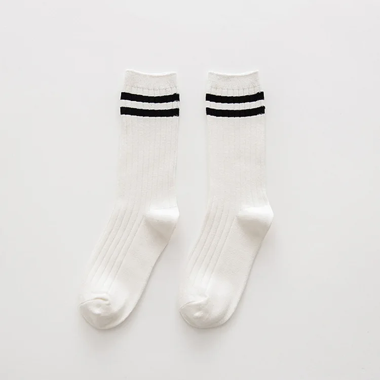 Осенне-зимние новые хлопковые женские ворсовые носки с двумя полосками Harajuku спортивные Школьные носки с двойной иглой - Цвет: Бежевый