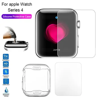 

PC/TPU Ultra-thin Case Cover 40mm 44mm Tempered Glass Screen Protector films for i Watch Apple Watch Series 4 All-around Cover