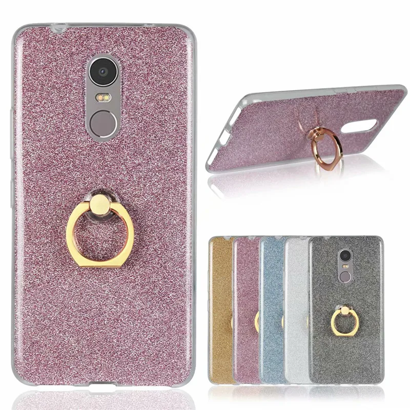 

Phone case For Lenovo K6 note Glitter Bling Case Finger Ring Holder TPU Silicone Back Cover For Lenovo K6 note Case 5.5" fundas