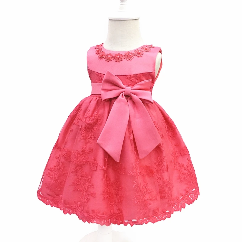 Платья для младенцев с хлопковой подкладкой новинка года, красное кружевное платье для малышей возрастом 1 год, вечерние платья с бантом для маленьких девочек - Цвет: Coral81