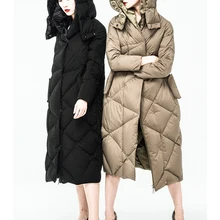 Зимняя куртка Женский пуховик 90% гусиный пух пальто s утолщенный капюшон Повседневный Двусторонний пуховик Женская Длинная Верхняя одежда размера плюс