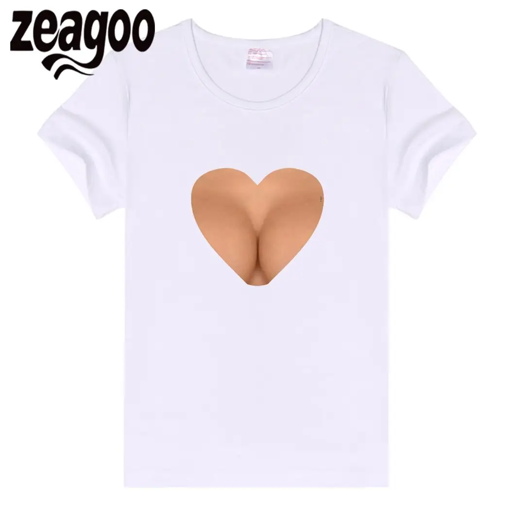 Zeagoo одноцветное Повседневное Для женщин Plain Crew Neck Slim Fit мягкий короткий рукав Футболка белая грудь 6294