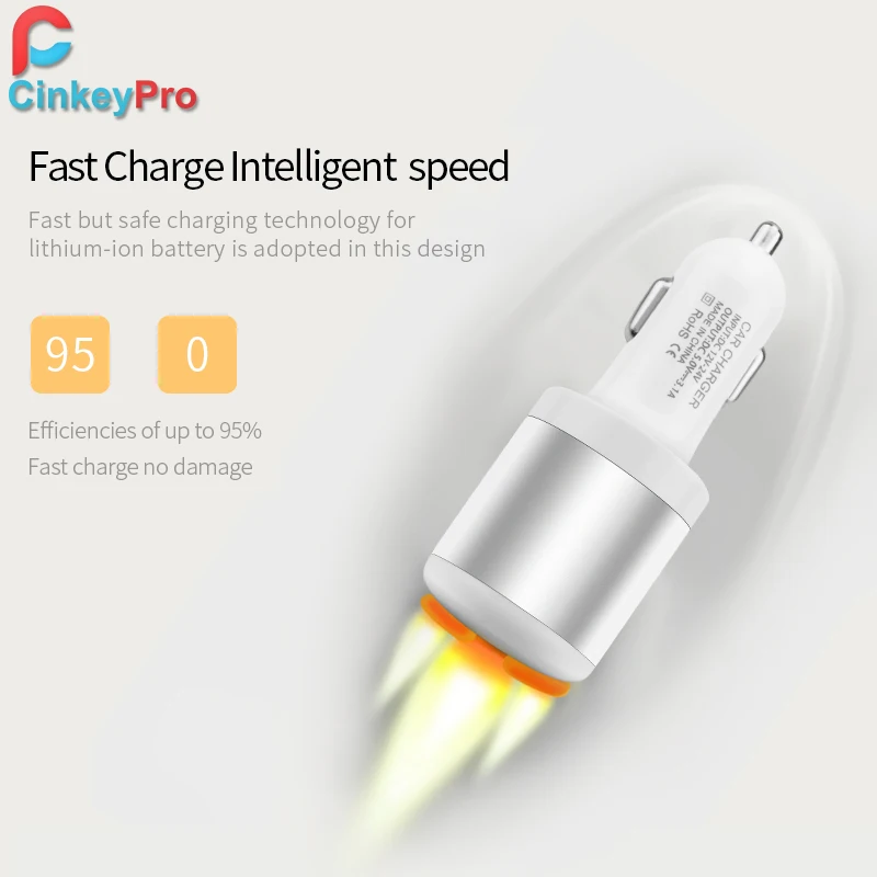 CinkeyPro سيارة-شاحن ولاعة السجائر سيارة مهايئ شاحن 2.1A 2-ميناء USB الذكية شحن الهاتف المحمول ل فون 6 باد xiaoMi