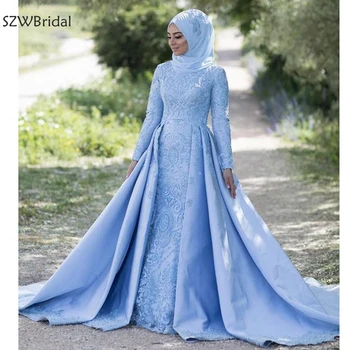 

New Arrival High Neck Long sleeve evening dresses 2020 Saudi Arabic Muslim evening dress abiye gece elbisesi Evening gowns