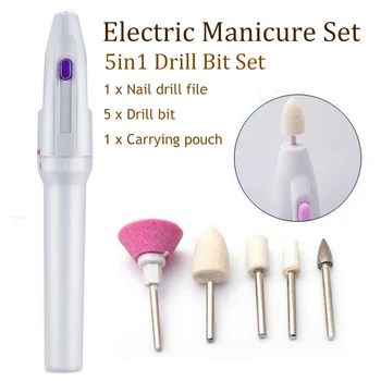 

5in1 Drill Bit Set & Electrical Nail Electrical Manicure Care Kit & Pedicure Pen Tools Set Portable Nail Drill Pen Machine Set