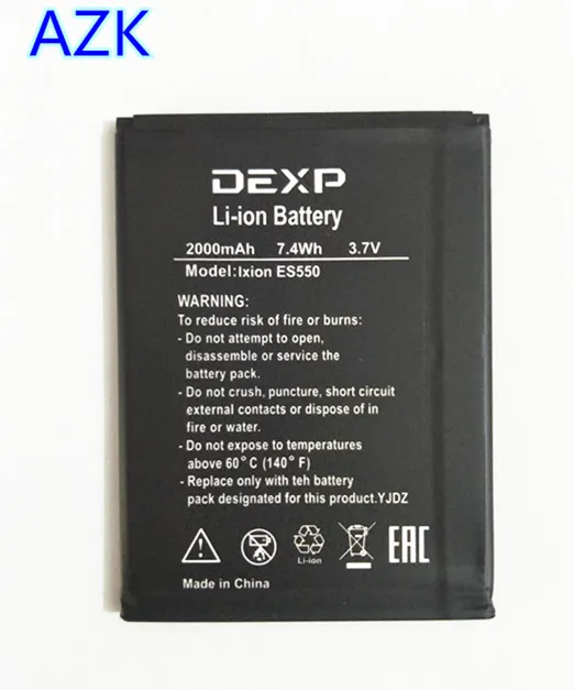 

AZK High Quality New 2000mAh Battery For DEXP Ixion ES550 ES 550 Cellphone smart phone Battery 3.7V 7.4Wh