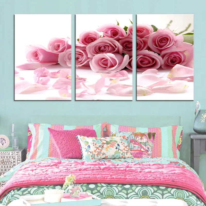 3 pieces high-definition print  Rose canvas painting poster and wall art living room picture  PF3-025 (4)