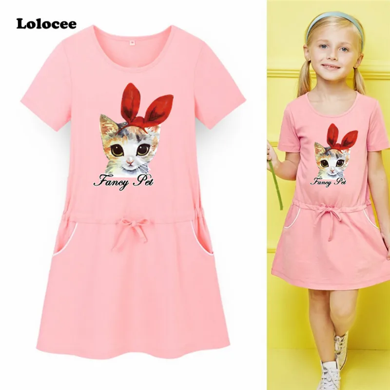 

2018 Cute Cat Lovely Toddler Baby Girls Princess Short Sleeve Dress Party Kids Tulle Tutu Dress White Pink T Shirt Dresses 6 8