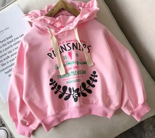 Весенне-осенний Детский свитер для девочек и мальчиков; детская рубашка с капюшоном и длинными рукавами и принтом в виде букв; одежда для малышей - Цвет: Pink