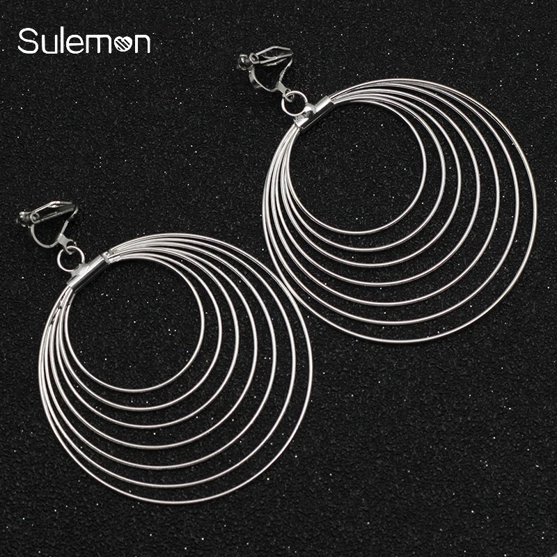 

Geometry Round Earring No Hole Ear Clips Multi-Layer Metal Circle Clip Earrings Without Piercing Women Big Earring Jewelry CE268