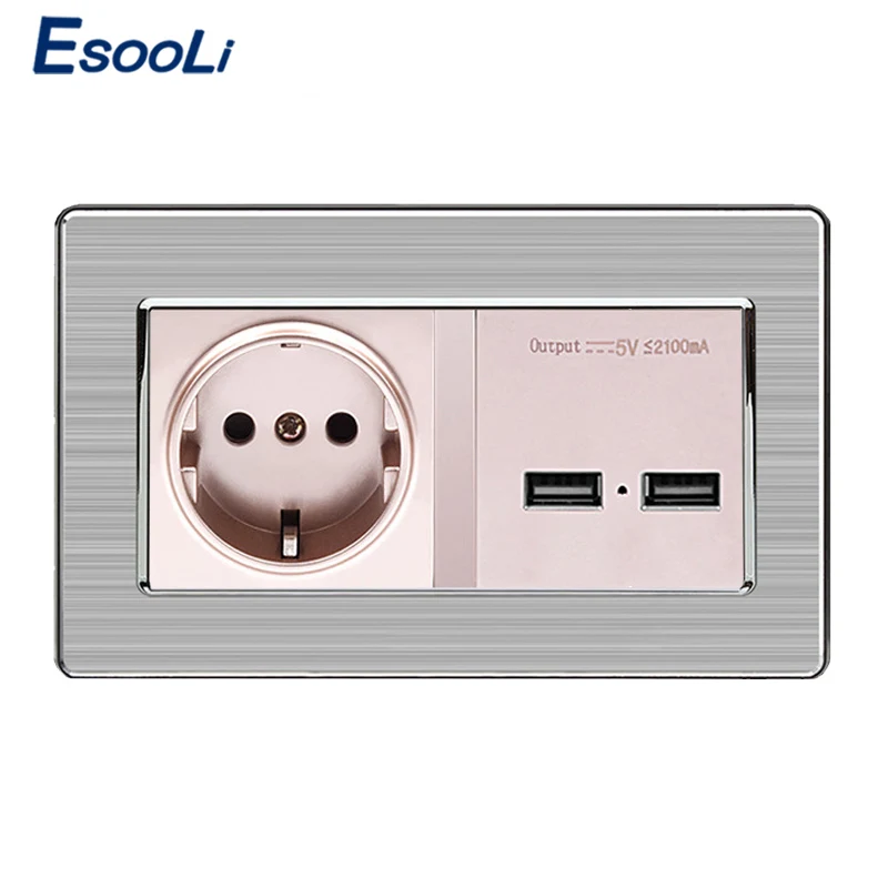 Esooli EU стандартная настенная розетка с двойным USB интеллектуальным Индукционным