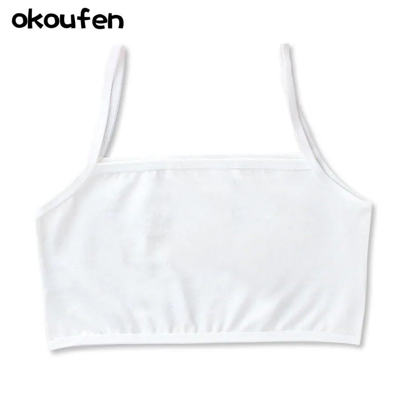 

New quality cotton teenage girl underwear white straps puberty girls bras no steel sponge bras for kids bra cartoon training bra