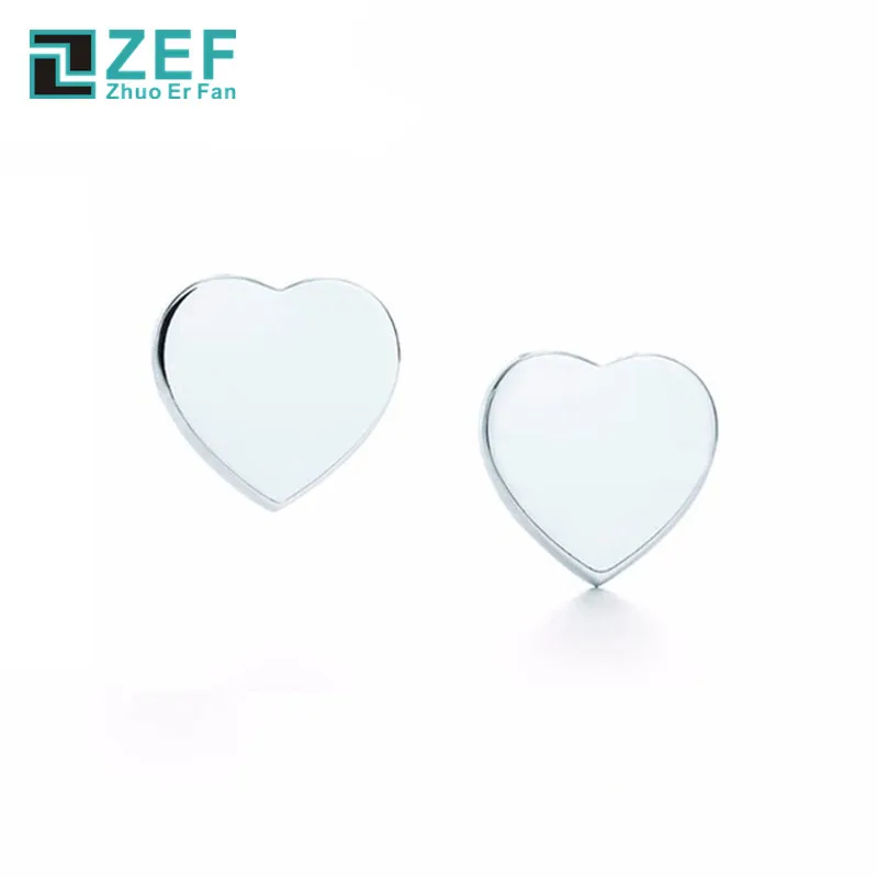 

ZEF tiff 925 Sterling Silver Stud Earrings Charming Original Jewelry Heart Shape Fashion Lady Gift Rose Gold Earrings Women