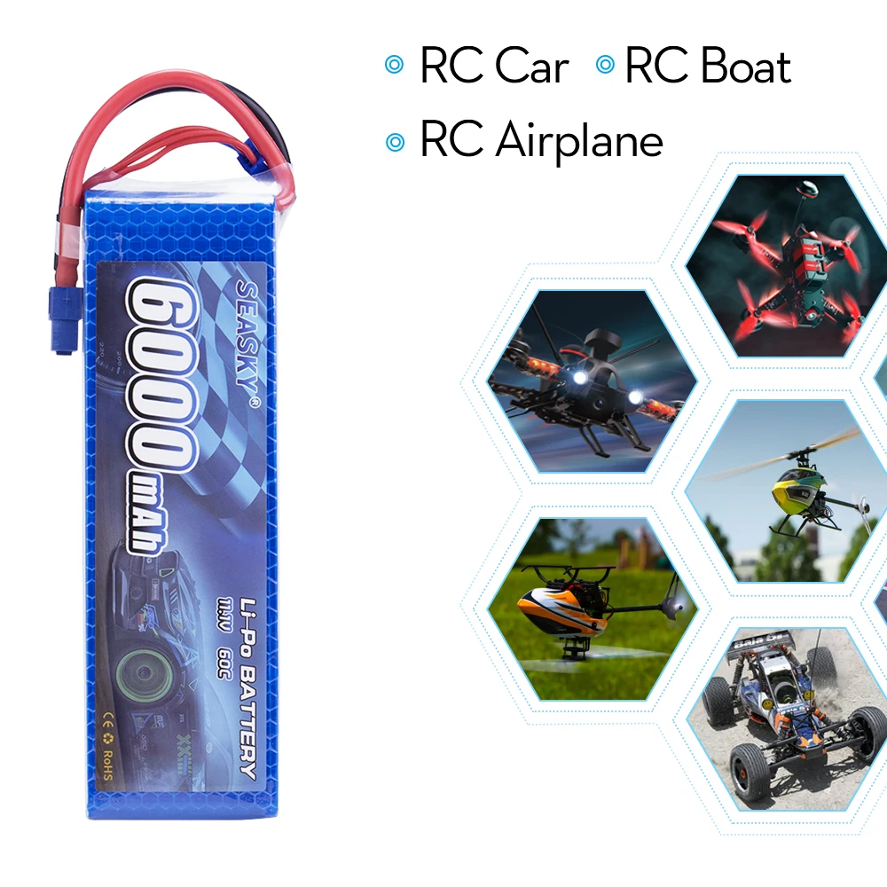 SEASKY 11.1V 6000mAh 3S 60C-120C LiPo Battery with XT60 T Plug for RC DJI F450 Quadcopter RC Helicopter Airplane Hobby Drone FPV