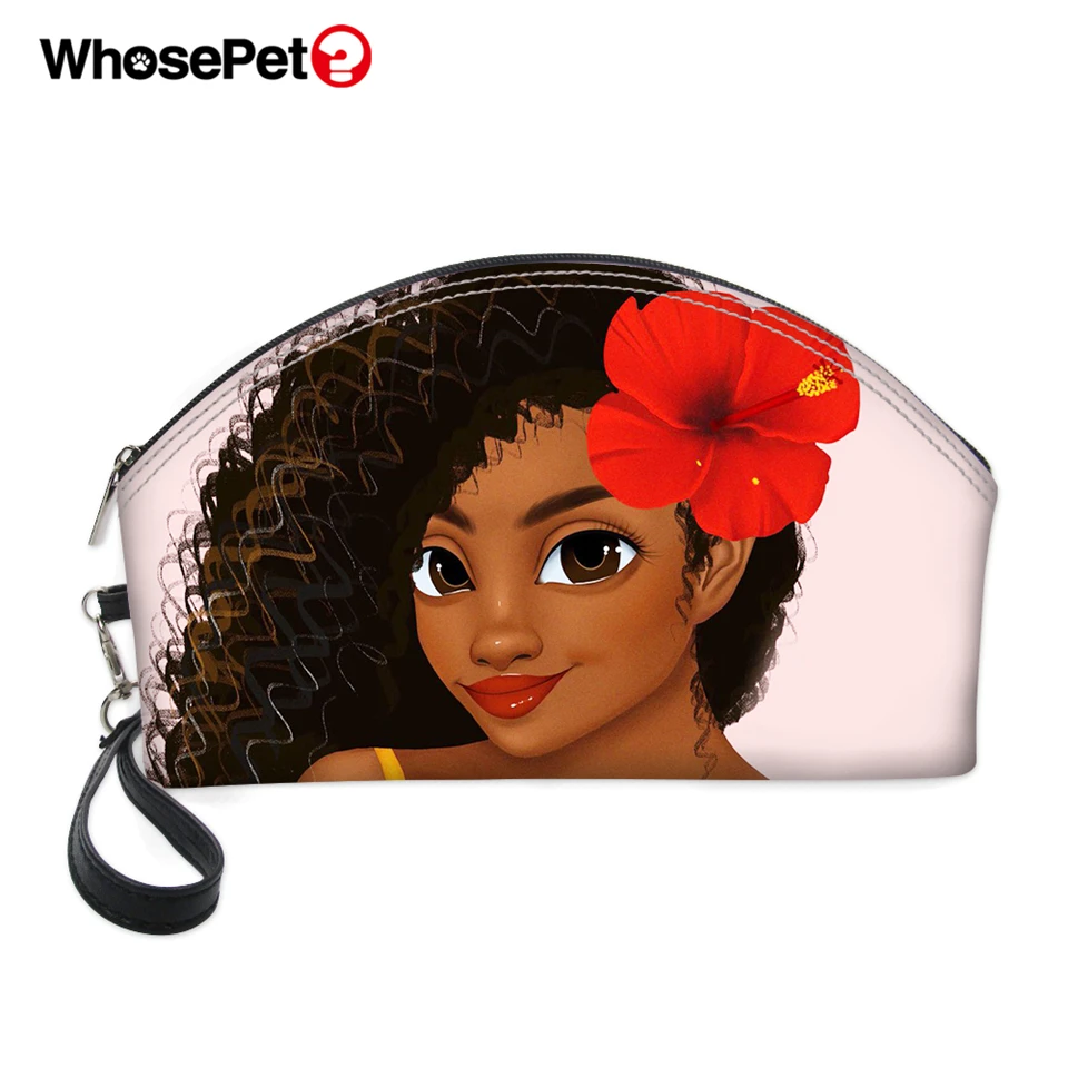 

WHOSEPET African Girls Style Printing Pattern PU Cosmetic Cases Fashion Women Make Up Bags Zipper Portable Cosmetic Receive Bags