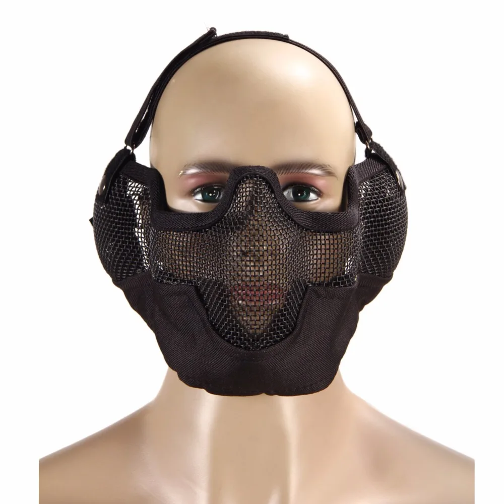 

Lower Half Face Metal Steel Airsoft Mask Net Mesh Hunting Tactical Protective Military Mask Gofuly Black/Green