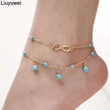 Liuyuwei Винтаж под старину браслет золотого цвета Для женщин каменных бус в богемном стиле ботильоны браслет Cheville Бохо бижутерия для ног YWHZS404