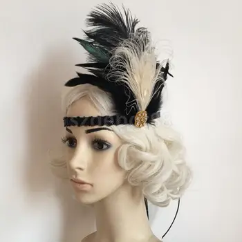 

Vintage 20s Feather Headband Flapper Charleston Party Headpiece Fancy Dress