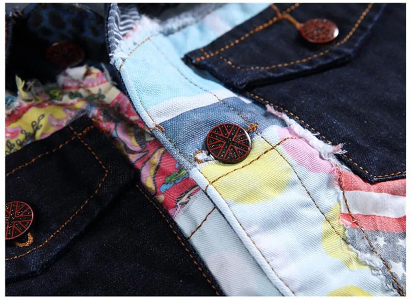 Mcikkny Fashion Men's Denim Vest Patch Design Jeans Waistcoats Washed Sleeves Jackets For Male Colorful Patchwork Size XL-2XL  (2)