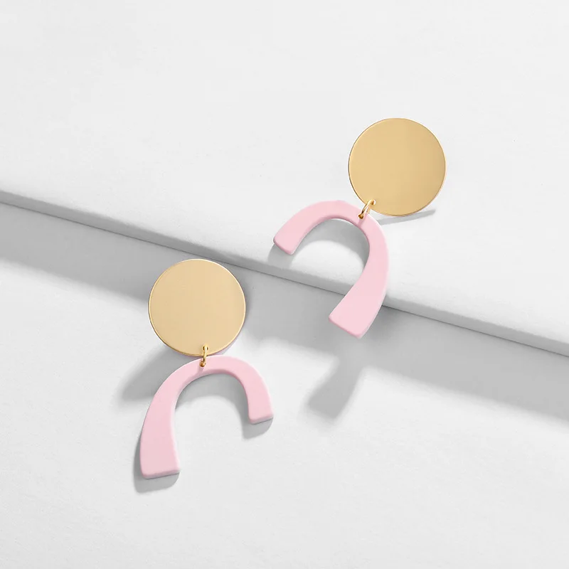 HUIDANG женские ювелирные изделия модные матовые Позолоченные висячие серьги геометрические серьги из акриловой смолы - Окраска металла: Pink