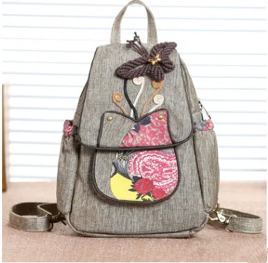 

Fashion String Appliques Small Shopping backpacks!Nice National Embossing Women Hasp Backrack Hot Multi-use Cute Canvas backruck