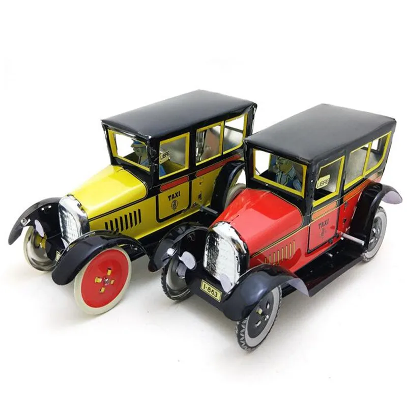

Classic Taxi Tin Wind Up Clockwork Toys Taxi car model Wind-up Tin Toy For Children Adults Educational Collection Gift