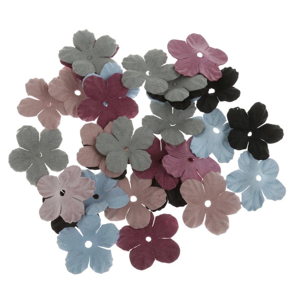 30 Velvet Fabric Flower Embellishment Scrapbooking Applique Craft Mix-color