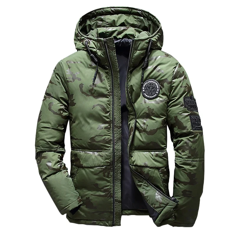 

Men 2019 winter Feather Jacket men's Hooded camouflage parka jackets white mens thick jacket ultralight down jacket male