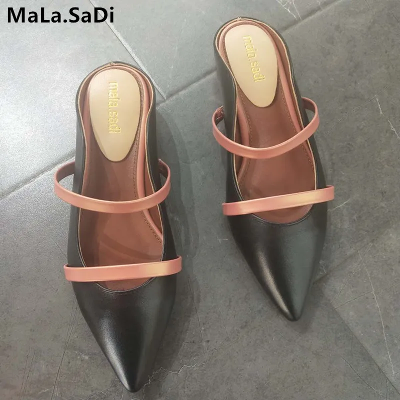 Fashion Summer Women Flats Slippers High Quality Black Color Genuine Leather Real Sole Pointed Toe Slip-on Slides Casual Shoes Fashion Summer Women Flats Slippers High Quality Black Color Genuine Leather Real Sole Pointed Toe Slip-on Slides Casual Shoes