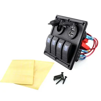 

Auto Boot Rocker Switch Panel 4 Gang Schakelaars LED Dual Auto USB Lader Kleurrijke 12 v Voltmeter voor Auto boot Switch Panel