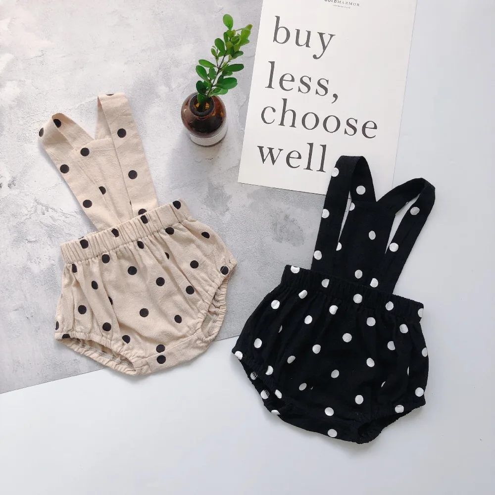 

2019 New Girls Boys Dots Cotton Rompers Soft Spring Kids Sleeveless Jumpsuit 0-2 Years