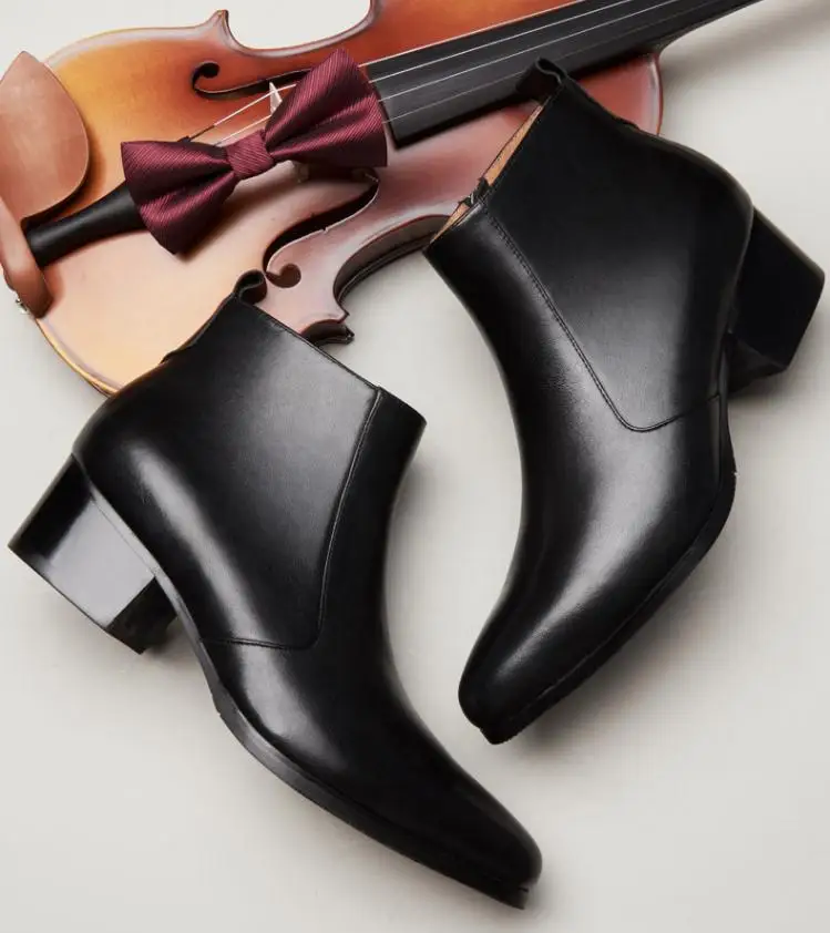 Autumn winter mens pointed toe genuine leather ankle boots men high heels quality wedding dress shoes career work boots botas 44