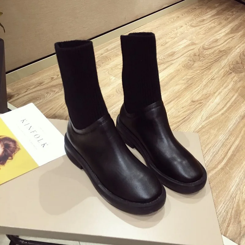 

2018 autumn new European and American plus velvet thickening velvet in the tube women's boots black ljj 0110