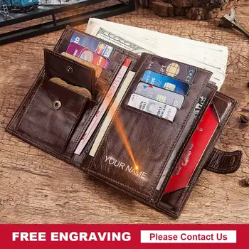 

KAVIS Free Engraving Genuine Leather Men Wallet PORTFOLIO Male Cudan Portomonee Perse Coin Purse Pocket Money Bag for Name