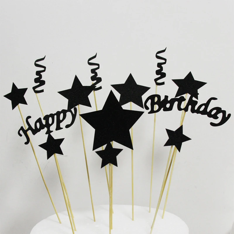 1 комплект, сделай сам, черный, золотой, с днем рождения, со звездами, торт, мороженое, кекс, пироги, мамин, папа, мальчик, девочка, дети, день рождения, десертный Декор