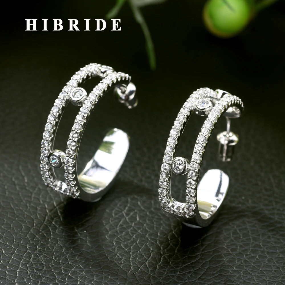 

HIBRIDE Women's Fashion White Color Round Hoop Earrings In/Out Micro Cubic Zirconia Paved for Mom Wife Girlfriend Gift E-454