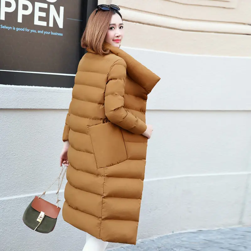 Dark khaki ZVAQS/женские зимние пальто в Корейском стиле; коллекция года; тонкая Толстая хлопковая стеганая куртка с воротником-стойкой; длинное пальто; Женская парка; Abrigo ST476 - Цвет: Dark khaki