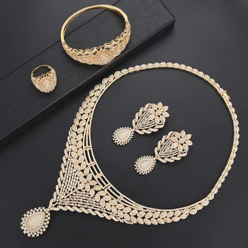 

Luxury Leaves dubai gold jewelry sets Necklace Earrings fashion jewelry Set Bracelet Ring wedding jewelry pulseras mujer moda