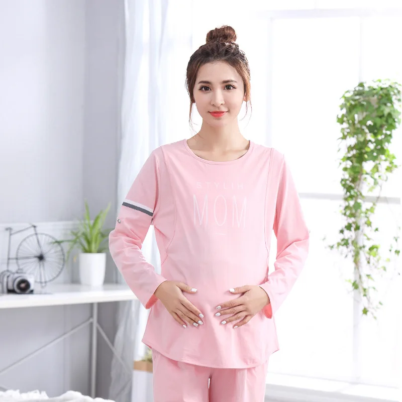 Women Clothes Set Pregnant Pajamas Set Maternity Sleepwear Soft Cotton
