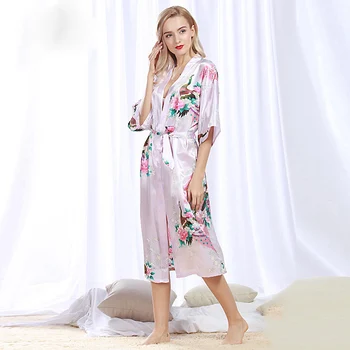 

Women's Satin Robes Kimono For Brides Wedding Robe Sleepwear Silk Pijama Casual Bathrobe Animal Rayon Long Nightgown Plus Size