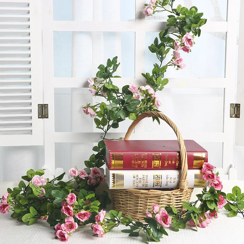 Flone Artificial Silk Rose Fake Flowers Vine Rattan 1.8m Roses Vine Wedding Patio Air Conditioning tube Home Wall Art Decoration (16)