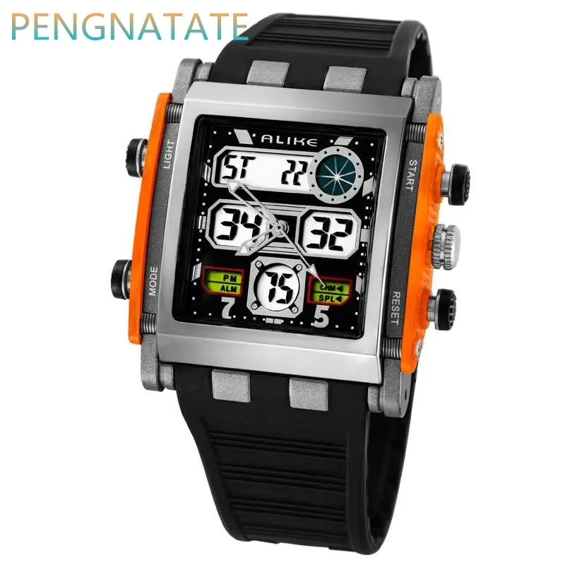 

ALIKE 50M Waterproof Sport Watch Men Quartz Analog Digital Watch Military LED Wrist Watch Man Clock Relogio Masculino PENGNATATE