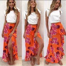 Новая модная сексуальная юбка с оборками богемная длинная винтажная юбка с цветочным принтом Высокая талия тонкая женская плиссированная юбка Бохо