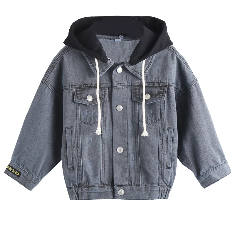 

hot Baby boys denim jacket 3-9 years old children's Cotton washed hoodies kids denim jacket Hooded stitching spring and autumn