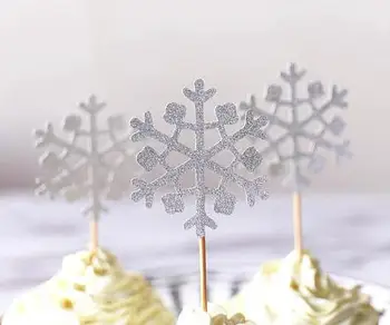 

glitter silver Christmas snowflake winter wedding cupcake toppers birthday Anniversary party decoration doughnut food picks