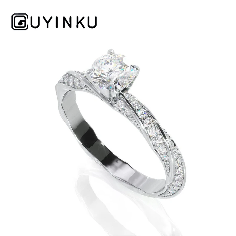 

GUYINKU EF Color Round Cut 0.6ct Moissanite Engagement Rings Twist Band with 14K White Gold For Women Anniversary Wedding Gift